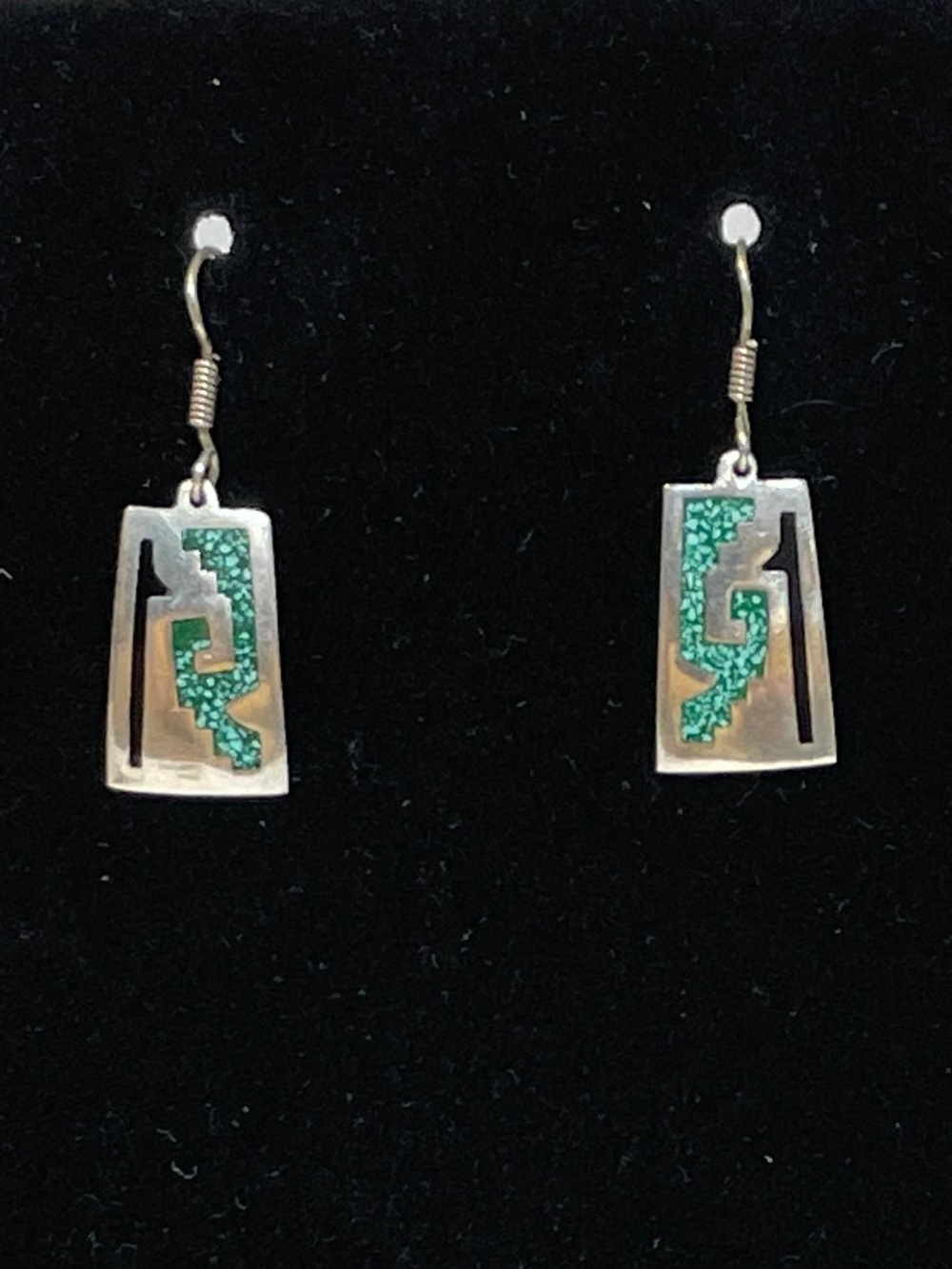 VTG 925 Taxco Mexico Sterling Silver Crushed Turquoise Dangle Earrings TV6  4.5g